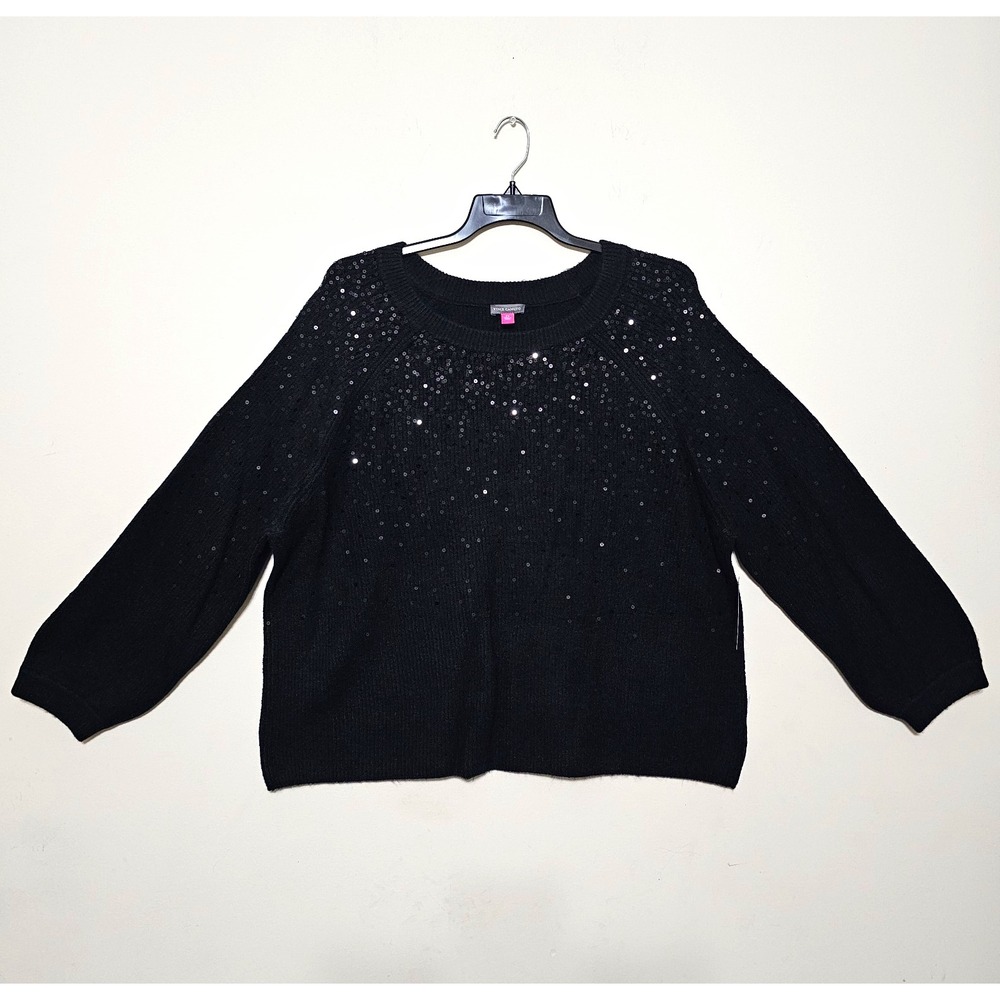 Vince Camuto Womens Sweater 2X Plus Black Sequin Knit Long Sleeve Crew Neck 1173